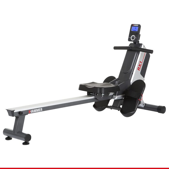 Гребний тренажер HAMMER RX1 для домашнього використання - складний гребний тренажер з магнітною гальмівною системою, сидінням на кулькових підшипниках, вагою користувача до 120 кг та вбудованим пульсометром для нагрудних ременів