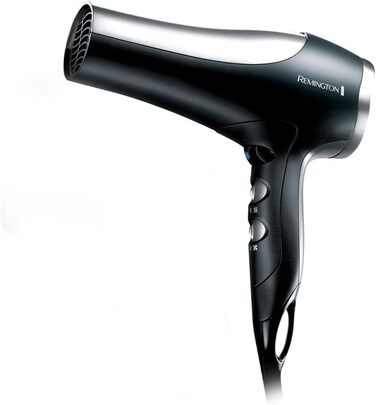 Подарунковий набір фенів Remington з іонізацією D5017, 2100 Вт, з насадками-концентратором, диффузором, плоскою та термощіткою, чорний/сріблястий