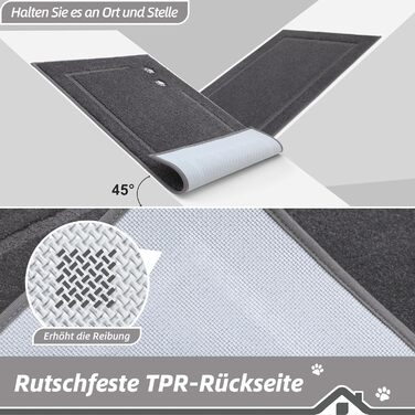 Килимок BEQHAUSE для прихожих, 60 x 90 см, миючий килимок для бруду, нековзний, можна прати в пральній машині, для вхідних і задніх дверей, входів, коридорів, темно-сірий