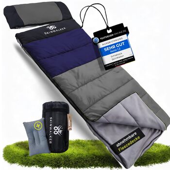 Спальний мішок SkinWalker Маленький розмір, висота до 1,70 м 3-4 сезони зі знімним флісом подушка від -18C до 15C Зимовий Літній спальний мішок-ковдра для кемпінгу, молодіжний, синьо-сірий