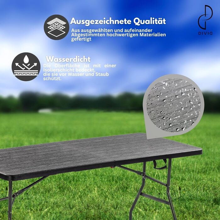 Набір для пивного саду DIVID, 3 предмети Стіл 2 лавки Для використання в приміщенні та на вулиці Складаний з ручками для перенесення ВxШxГ 73x180x75 см Садовий стіл (DIV-200/WOOD Set)