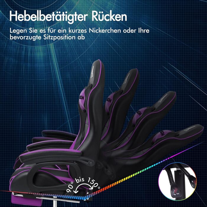 Офісний стілець ALFORDSON, Робочий стілець з масажною подушкою для попереку, Ергономічне комп&39ютерне крісло з відкидною спинкою, Поворотне крісло з підставкою для ніг, Регульована висота, Фіолетовий