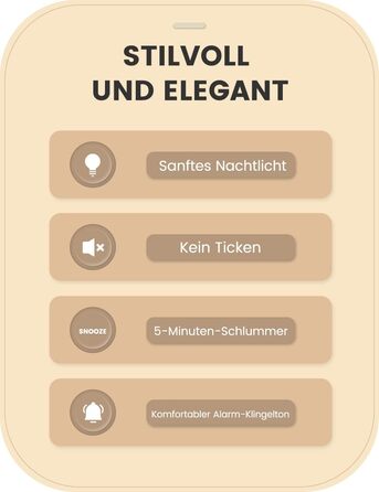 ВищеГодинник будильник аналоговий без цокання, будильник дерев'яний з дрімотою, тумбочка настільний годинник з нічником, ретро-будильник аналоговий на батарейках (потрібна батарея 1*AA) - натуральне дерево світло-коричневого кольору (кругле, світло-коричн