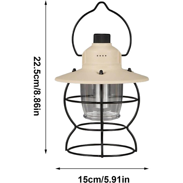Світлодіодний кемпінговий ліхтар, 3 режими, вінтажний, яскравий ліхтар для коней з міцною конструкцією, аксесуар для активного відпочинку з енергоефективним дизайном, кемпінгове спорядження, ліхтарі для альпінізму, риболовлі, кремового кольору