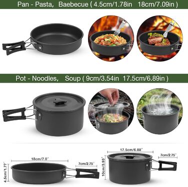 Набір посуду для кемпінгу та пікніка, 14 предметів каструлі, сковорода, чайник та столові прибори