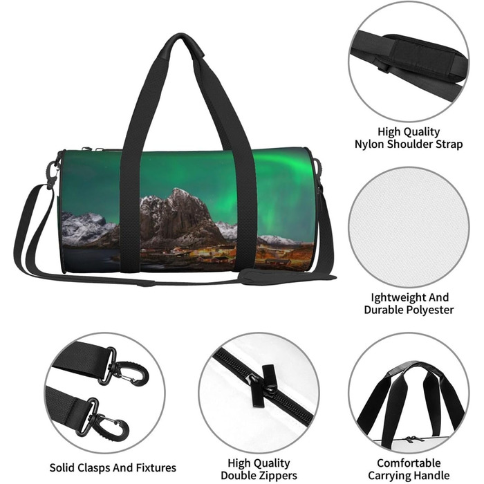 Спортивна сумка, дорожня сумка, з ефектним принтом Аврора, сумка для подорожей та на ніч, чорна, універсальний розмір