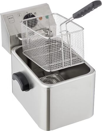 Професійна електрична фритюрниця METRO GDF3004, фритюрниця з нержавіючої сталі, 4 літри, 2500 Вт, швидке нагрівання, з кришкою, захисний термостат, холодна зона, нековзні ніжки