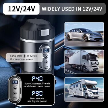Електричний чайник автомобільний 12V/24V, електричний чайник для автомобіля 12 Вольт 24 Вольт з прикурювачем, кемпінговий чайник д