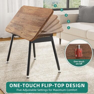 Складаний журнальний столик YITAHOME, 80 x 40 x 45 см, Портативний журнальний столик із 5-позиційним регулюванням стільниці, Не потребує встановлення, Приставний столик для вітальні, Журнальний столик, Колір горіха