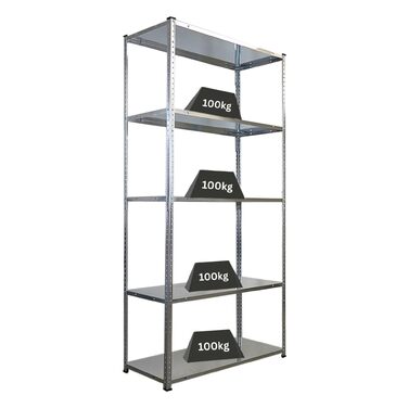 Безригельний стелаж PROREGAL Haldor з металевими полицями, 180 x 90 x 40 см (В x Ш x Г), 5 рівнів, вантажопідйомність полиць 100 кг, оцинкована сталь, металевий стелаж, кухонний стелаж, стелаж для підвалу, стелаж для гаража, стелаж для зберігання, 180 x 9