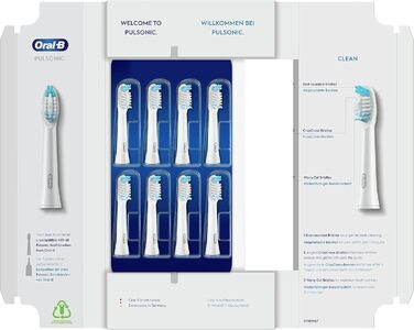 Щітки Oral-B Pulsonic Clean для звукових зубних щіток, 8 шт. , насадка для зубної щітки Oral-B, упаковка, сумісна з поштовою скринькою