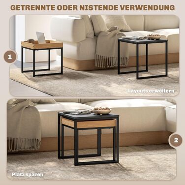 Набір журнальних столиків HOMCOM із 2 шт. , столики-гніздові, квадратні бічні столики зі знімним підносом, сталевий каркас, стіл для вітальні, журнальний столик, диван-столик для вітальні та спальні, чорний дуб