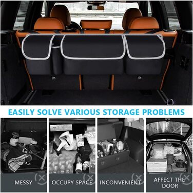 Універсальна сумка для автомобіля URAQT з 4 кишенями, водонепроникна, для заднього сидіння та багажника, з 3 регульованими ременями