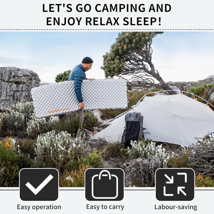 Килимок для кемпінгу, ультралегкий, 4 сезони (5), надувний матрац, міцний, високий коефіцієнт теплоізоляції, висока ізоляція, для зими, сірий - без надувного мішка, 3.2R -