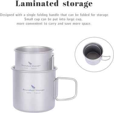 Титанова кружка Boundless Voyage, кемпінгова кружка, посуд для кемпінгу з відкритим вогнем, 120 мл та 180 мл, набір чашок для чаю, вина, кави, пива та пивної кружки без кришки Ti3053D