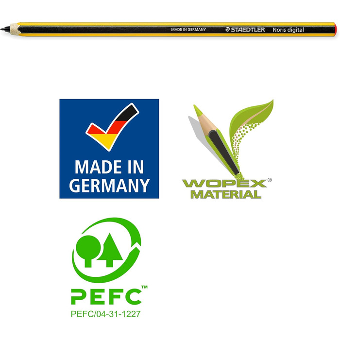 Стилус для цифрового письма та малювання на сенсорних екранах EMR (класична шестикутна форма, 4096 рівнів тиску, тонкий наконечник 0,7 мм), жовтий/чорний Стандартний Noris digital classic, 180 22, EMR Stylus