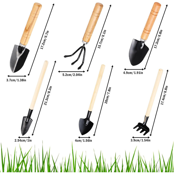 Набір садових інструментів, садова лопата з 6 предметів, невеликий набір садових інструментів, міні-лопата для садових інструментів для садових інвентарю, таких як посадка квітів, пересадка та розпушування ґрунту