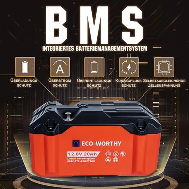 ЕКОЛОГІЧНО СТІЙКИЙ LiFePO4 акумулятор 12V 20Ah літій-іонний акумулятор з 3000-15000 глибоких циклів та захистом BMS для тролінгового двигуна, інвалідного візка, кемпінгу 12.8V 20AH на відкритому повітрі