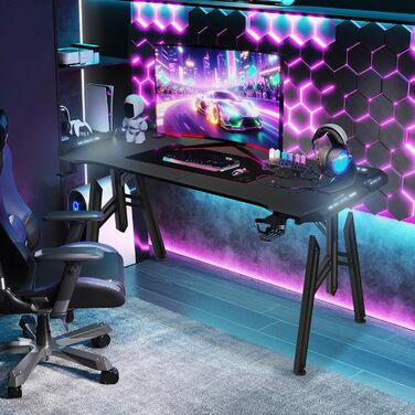 Письмовий стіл 120x60x73 см, комп&39ютерний стіл з ніжками, великий ігровий стіл, кутовий стіл для ПК, для дому, ігровий, чорний, без підставки для монітора, зі світлодіодним підсвічуванням 120 см