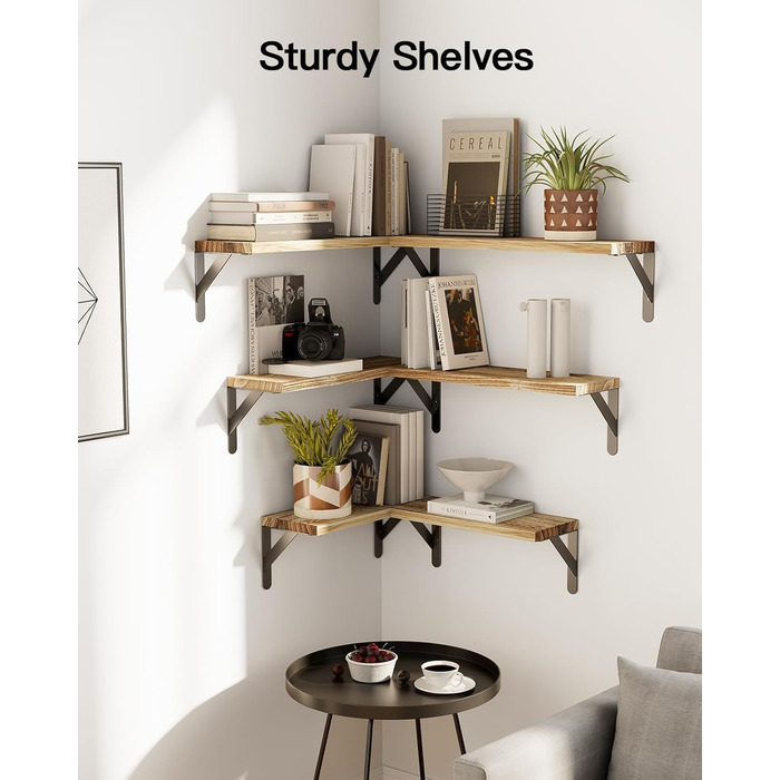 Комплект настінних полиць Pipishell із 6 предметів, дерево та метал, полиці для зберігання, максимальне навантаження 18 кг, для вітальні, спальні, офісу, ванної кімнати або кухні, коричневий