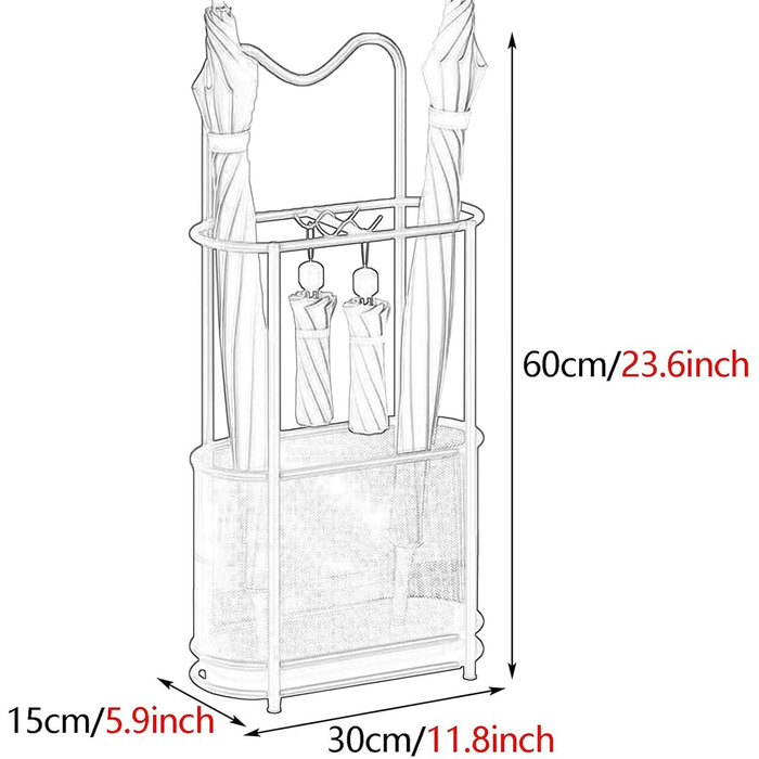 Підставка для парасольки з металевої сітки AAADRESSES з гачком, багатоцільова стійка для зберігання, окремо стояча парасолька/тримач для ходьби, з піддоном для крапель, для дому, передпокою, офісу, готелю Gold
