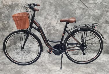 Звичайний жіночий міський велосипед Umit ALANYA 28″, 21-швидкісний перемикач швидкостей, багажник та кошик, НОВИЙ 2810-чорний