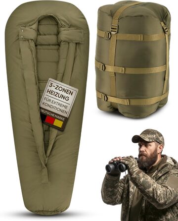 Спальник з підігрівом EXPLORER Protector 220 (3-етапний підігрів) XXL Зимовий спальник 220x80 см Надзвичайно теплий до -32,9C (450 г/м) BW Military Bivouac оливково-зелений для кемпінгу, риболовлі та виживання