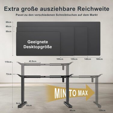 Стіл Flamaker з регулюванням висоти, електрична рама столу, 2-рівневе телескопічне регулювання висоти з пам&39яттю (чорний)