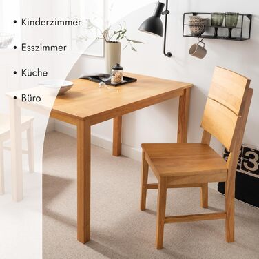 Обідній стіл Woodroom Kota 110x70 см Масив дерева гевеї, лакований, колір дуб Невеликий кухонний стіл, обідній стіл, компактний, стійкий та простий у догляді, дуб 110x70 см