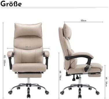Офісне крісло з вантажопідйомністю 150 кг та 4D підлокітниками крісло керівника з дихаючої штучної шкіри, регульоване по висоті з підголівником та синхронним механізмом, бежевий/графітовий колір для домашнього офісу