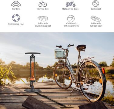 Велосипедний насос GOBKO, підлоговий, 129x23.5x12 см, 11 бар / 160 psi, сталь, помаранчевий