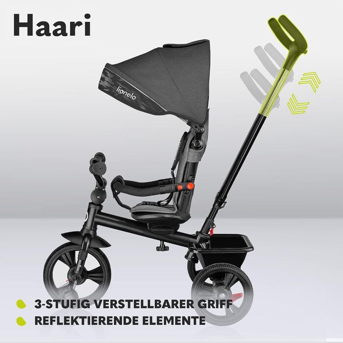 Триколісний велосипед LIONELO Haari 2в1 з прогулянковою ручкою від 18 місяців до 25 кг, передній і задній хід, безкамерні гумові ш