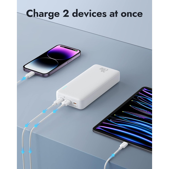 Зовнішні акумулятори для мобільних телефонів PD QC Charger with USB C in&out, Powerbank USB C Small для iPhone 15 14 13 12 11 Sams