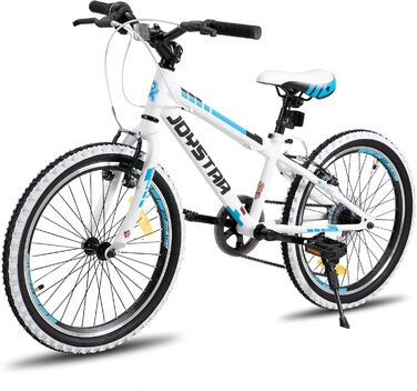 Дитячий велосипед JOYSTAR Lubbock 20 24 дюйми для хлопчиків та дівчаток віком 7-12 років, гірський велосипед хардтейл для дітей з 1/7-швидкісною коробкою передач, білі шиповане покриття, дитячий велосипед білого кольору 20 дюймів з 7-швидкісною трансмісіє