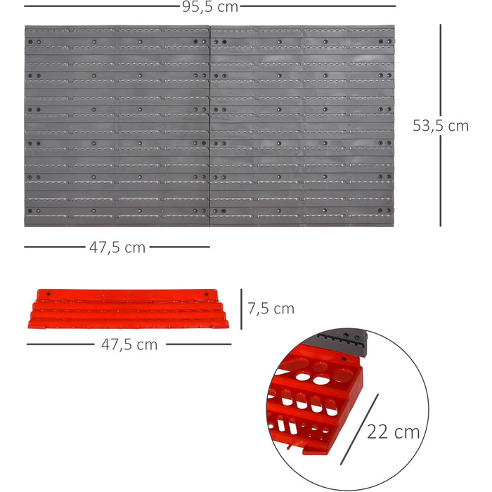 Настінна настінна полиця 54 шт. Тримач для інструментів Стіна для інструментів для майстерні Відкрита видимість Контейнери для зберігання Набір гачків PP СірийЧервоний 95,5 x 23 x 53,5 см