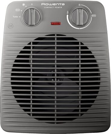 Компактний вентилятор-обігрівач Rowenta, 2 рівні потужності, компактні розміри, термостат, режим охолодження, ручка для перенесення, сірий, SO2212F0, світло-сірий