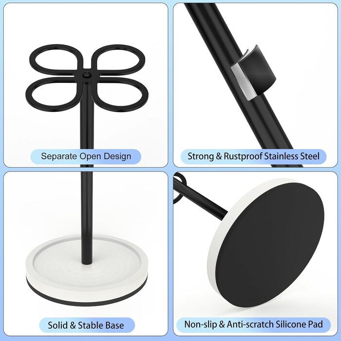 Тримач для зубних щіток Luxspire, підставка для зубних щіток на 4 відділення, тримач для зубних щіток з нержавіючої сталі з основою з діатомової землі, тримач для зубних щіток для ванної кімнати, дому, туалетного столика для готелю, матовий чорний