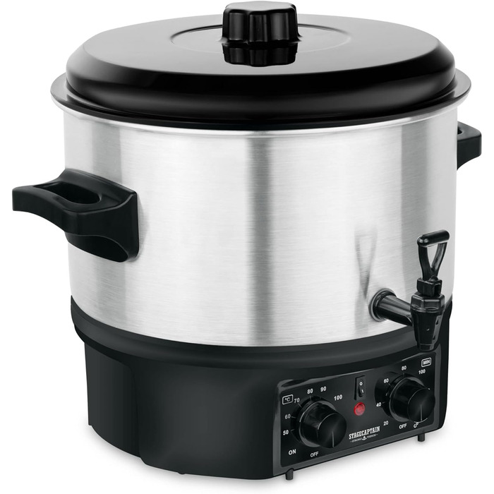 Глінтвейн Stagecaptain GWK-16A - Машина для консервації на 16 літрів - 2000 Вт - Матова нержавіюча сталь - Просте управління (температура та таймер) - Автоматичне вимкнення - Срібло