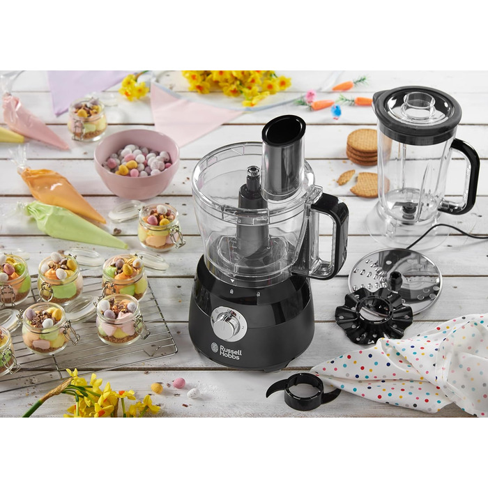 Кухонний комбайн Russell Hobbs Multi Міксер/Блендер/Подрібнювач/Різак/Мішалка Кухонний комбайн Matt Black (змішування, нарізка та решітка тощо, аксесуар, безпечний для посудомийної машини, 600 Вт)24732-56 Кухонний комбайн чорний