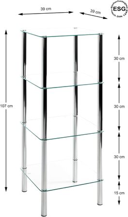 Меблева полиця HAKU Хром, Метал, Безпечне скло - Розміри Ш 39 x В 107 x Г 39 см, Стиль Сучасний Ш 39 x В 107 x Г 39 см Хром