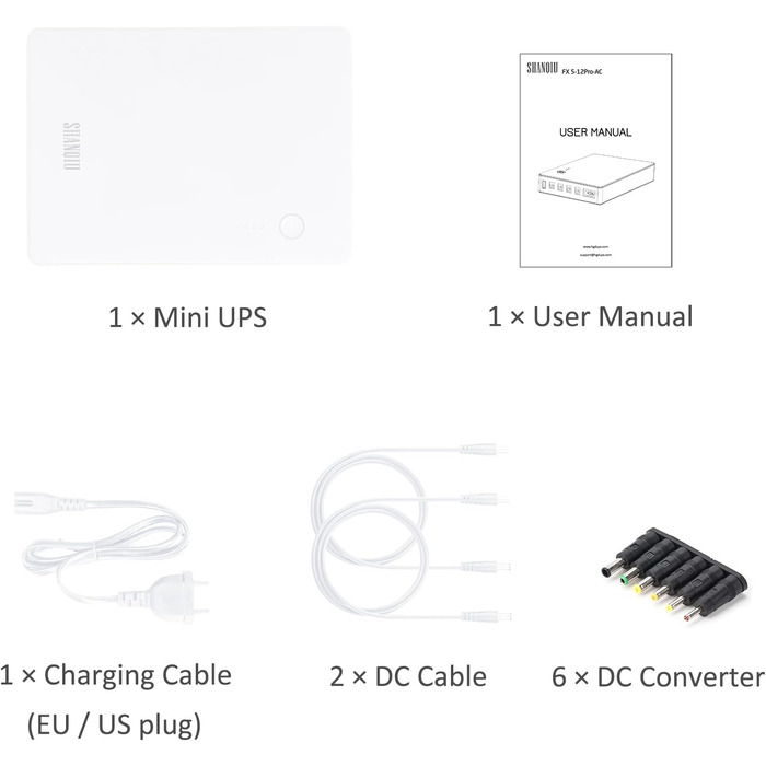 Міні-UPS для роутера, модему, камери з входом AC та виходами USB 5V DC 5V 9V 12V 3A (74Wh, білий)