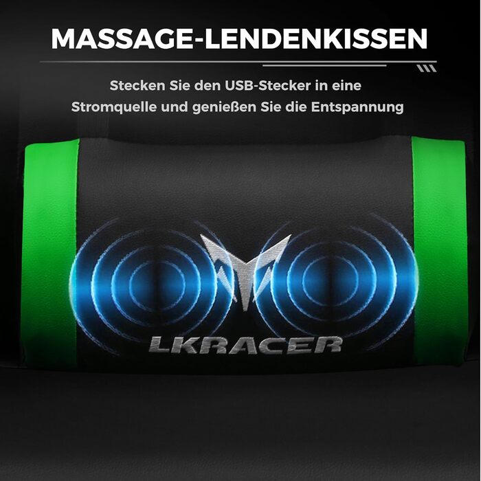 Ігрове крісло GTPLAYER, офісне крісло, масажне ігрове крісло, ергономічне ігрове крісло, підголівник, масажна подушка для попереку, м&39яке ігрове крісло, обертове крісло, 150 кг, зелене