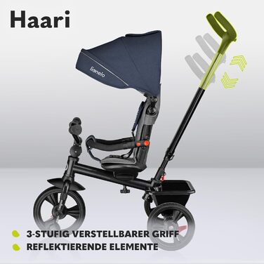 Триколісний велосипед LIONELO Haari 2в1 з ручкою від 18 місяців до 25 кг, вперед і назад, безкамерні гумові шини, вільний хід, кош