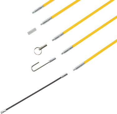 Стандартний набір штанг для протягування кабелю CK MightyRods Pro 10 м, 4 гнучкі секції, стійкий до пошкоджень скловолоконний електричний пристрій для протягування кабелю, електромонтаж, пристрій для протягування кабелю для електриків CK T5421