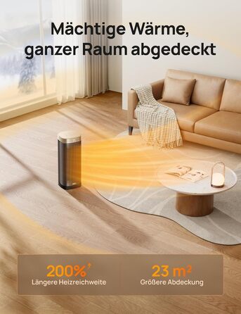 Енергозберігаючий тихий вентилятор-обігрівач DREO, керамічний нагрівальний елемент 2000 Вт з термостатом, 12-годинний таймер, 3 режими, коливання 70, 16-дюймовий електричний кімнатний обігрівач, захист від перегріву та перекидання, Solaris Slim H2, золоти