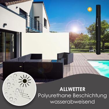 Розсувна бічна маркіз KESSER 180 x 300 см, непрозора, захист від вітру та конфіденційності для саду, балкону та тераси, бічна рулонна штора з настінним кріпленням, вкл. захист від негоди та монтажні аксесуари, бежевий 300 x 180 см