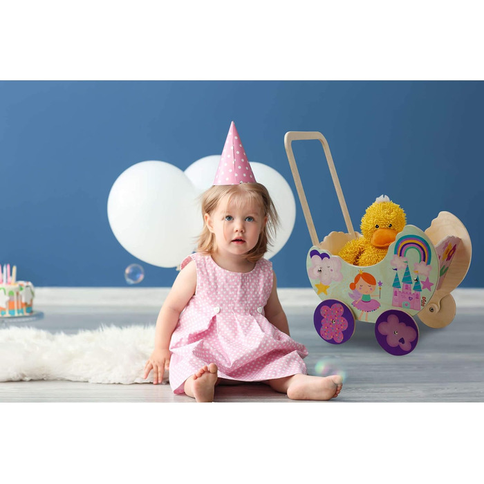 Коляска для ляльки принцеси з дерева, Коляска для ляльок до 35 см, Ідеальна іграшка для рольових ігор для маленьких мам і тат, Іде