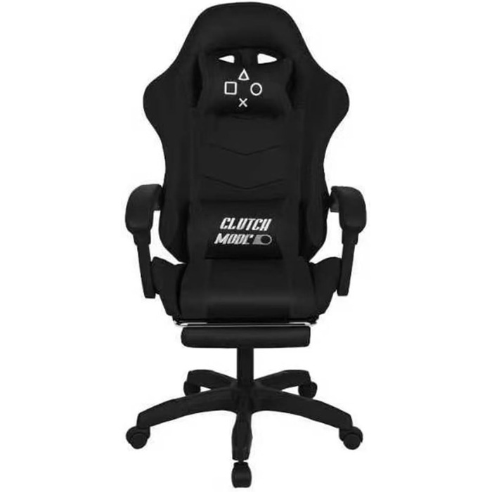Ергономічне ігрове крісло FRANKYSTAR Clutch з поперековою подушкою, підголівником та підставкою для ніг з ПВХ, чорного кольору