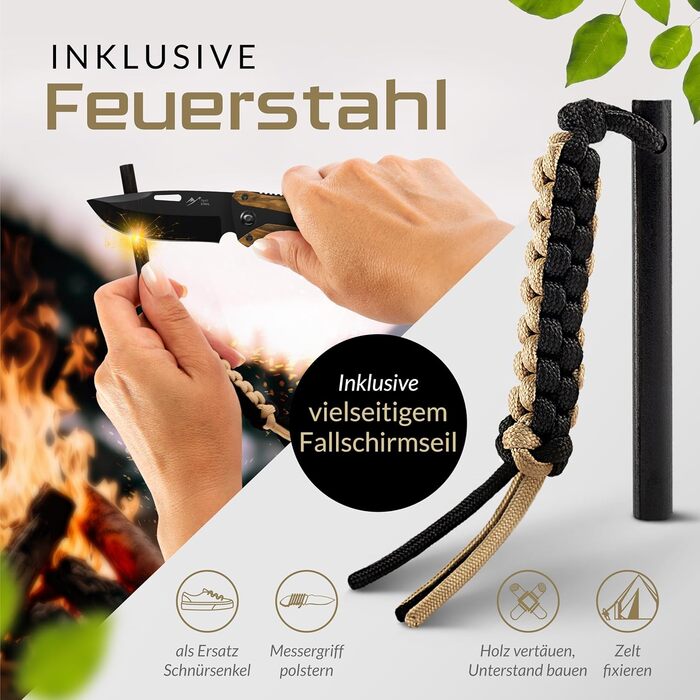 Складаний ніж (дворучний ніж) - дозволений до носіння в Німеччині - кишеньковий ніж 3-в-1 для кемпінгу, розбивача скла та різака д