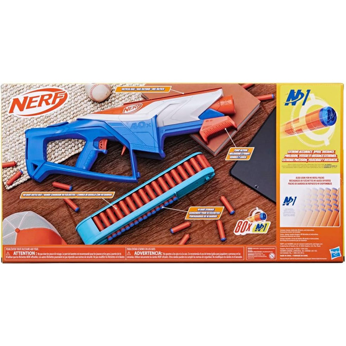 Нескінченний бластер Nerf серії N та 80 точних дротиків N1, затворна заслонка та знімний поясний магазин, бластер для просунутих гравців, хлопчиків та дівчаток